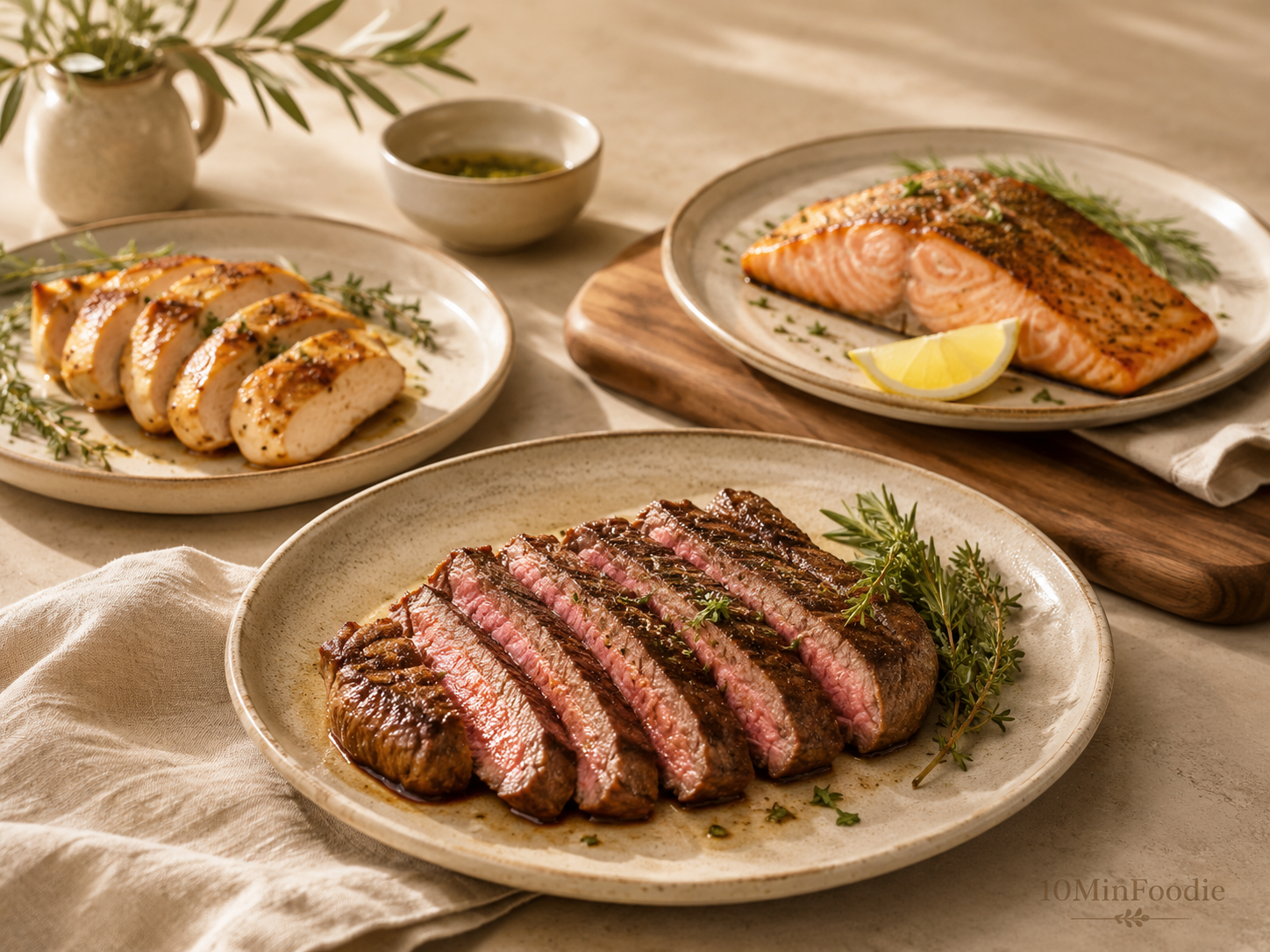 Perfectly cooked steak sliced with chimichurri, showing edge-to-edge doneness