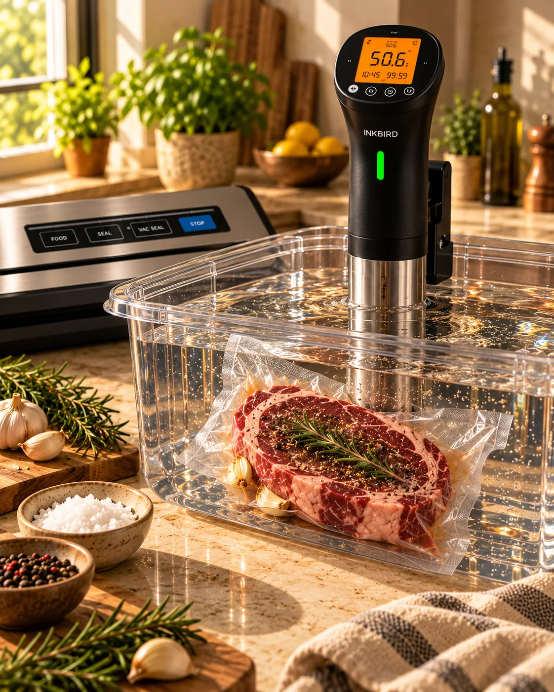 Cook — editorial demonstration of the sous vide cooking process