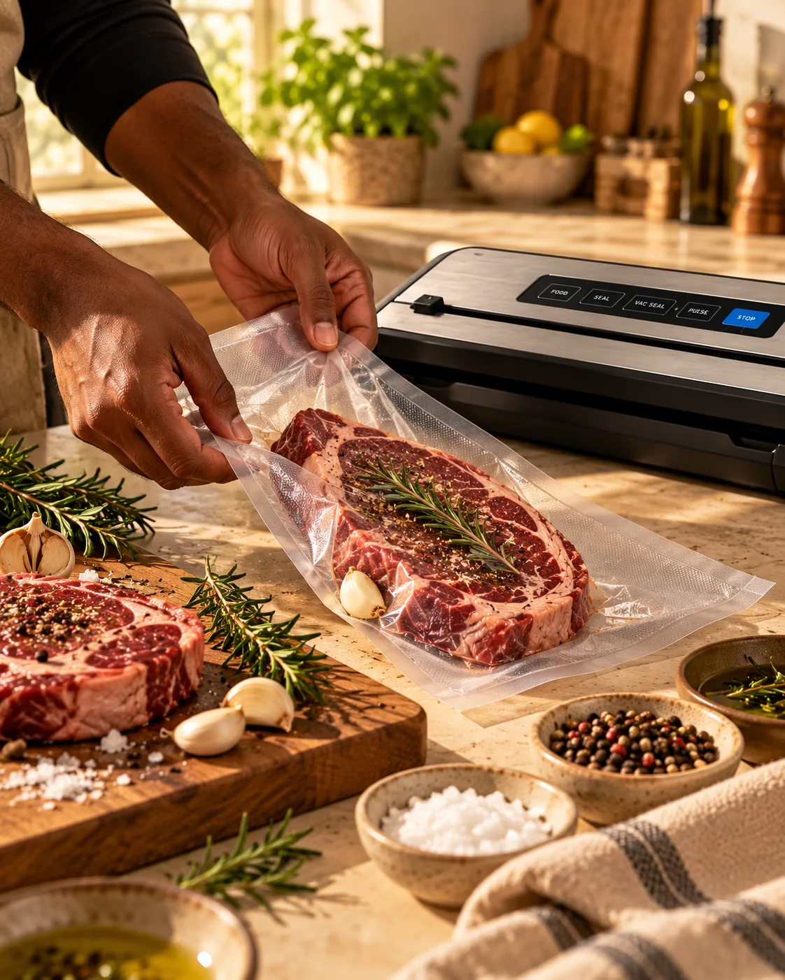 Prepare — editorial demonstration of the sous vide cooking process