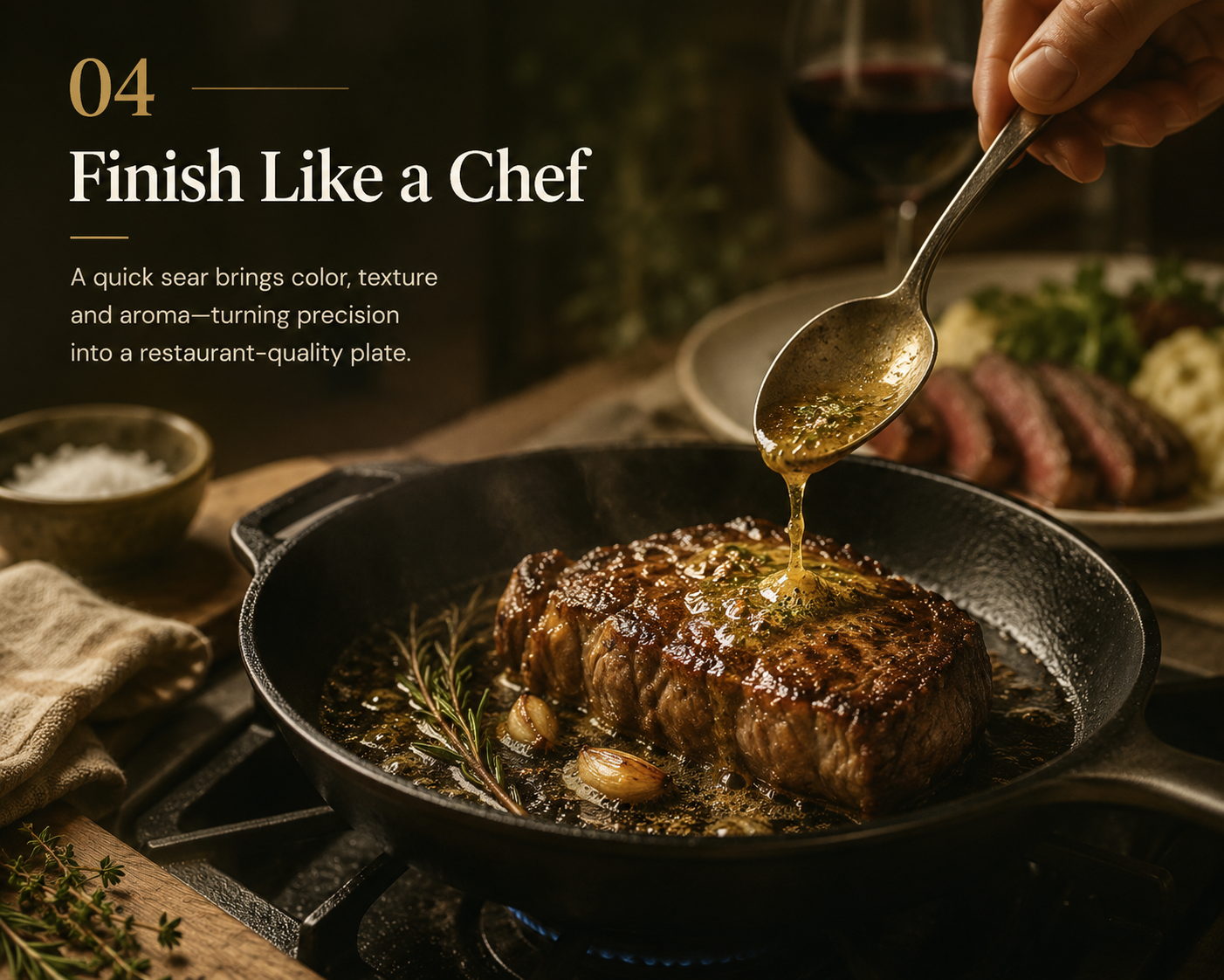 Step 4: Finish like a chef with a quick sear for color, texture, and aroma