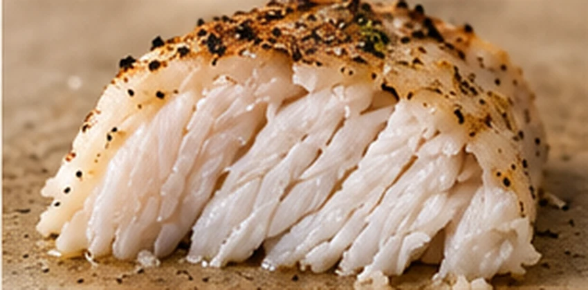Overcooked cod with tighter, dry-looking flakes