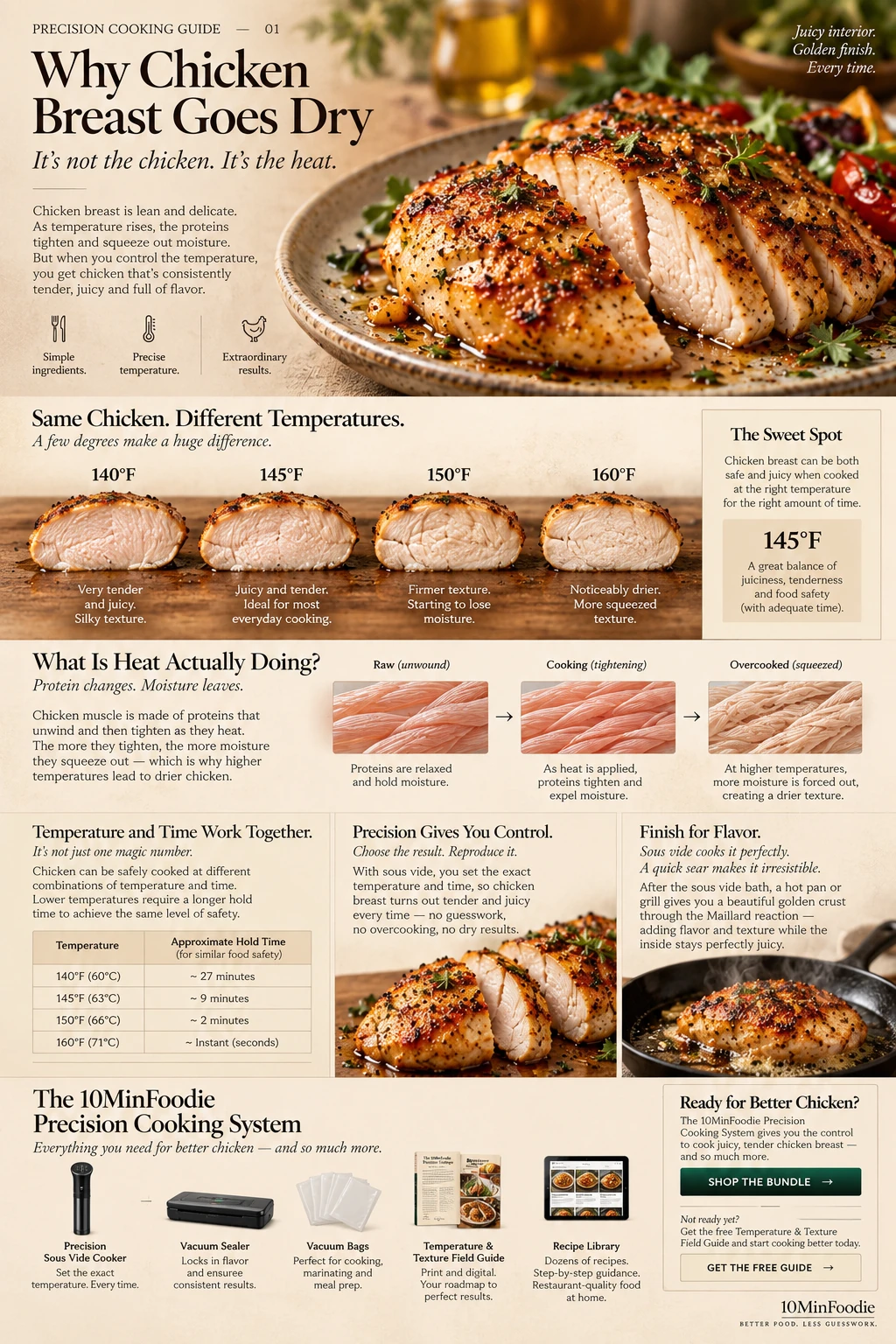 10MinFoodie visual guide to chicken breast temperature, texture and precision cooking