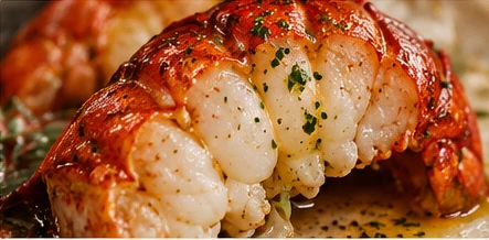 Close-up of butter-glazed lobster meat